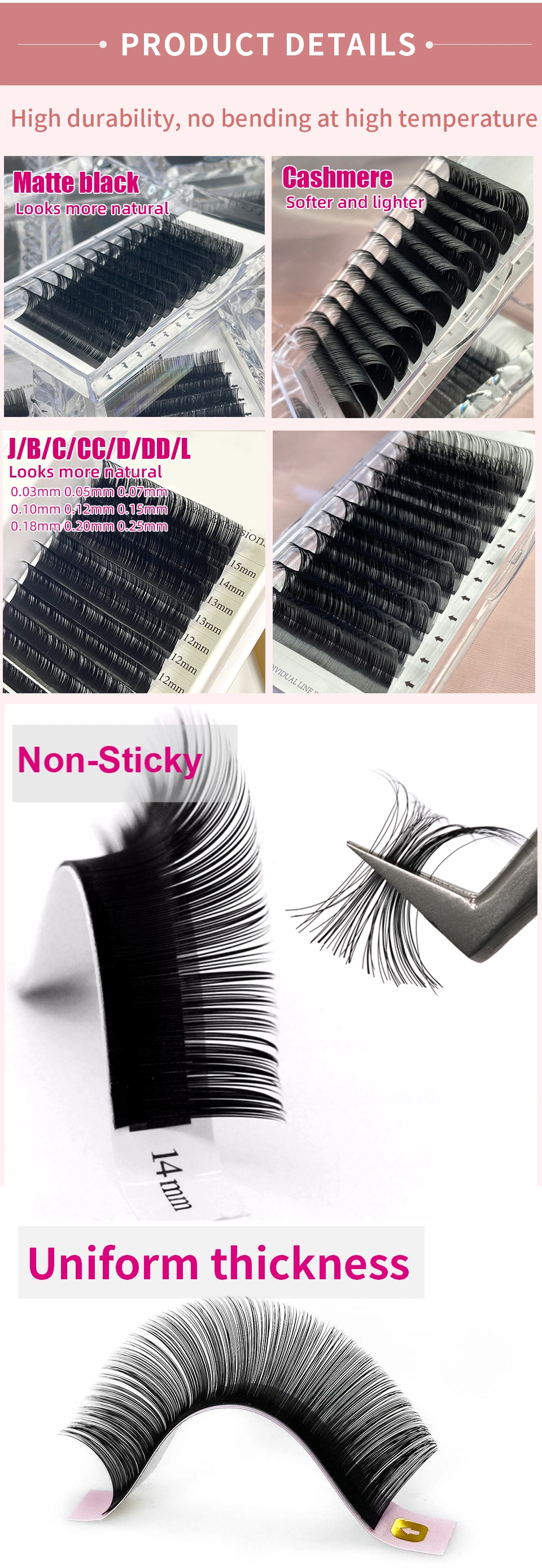 Wholesale Vegan Matte Black Individual Natural Soft Classic Eyelashes C/Cc/D/Dd Curl Volume Lashes Cosmetic Faux Mink C/Cc/D/Dd Curl Eyelashes Extension