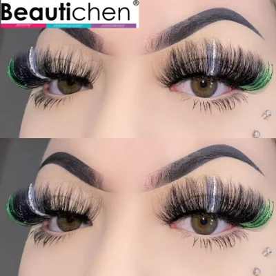 Beautichen Eyeliner Eyelash Colored False Lashes Thick Fluffy Mink Eyelash Full Fluffy Dramatic Natural Eyelashes with Shiny Glitter 3D Mink Strip Lashes