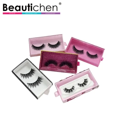 Beautichen Heated Eyelash Curler Fake Silk Vegan Faux Mink Lash Wholesale 3 Pairs Makeup False Fiber Eye Lashes Soft Black Band Synthetic Strip Eyelashes