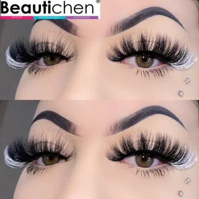 Beautichen Eyelash Vendor 15-25mm Colored False Lashes Thick Fluffy Mink Eyelash Full Fluffy Dramatic Natural Eyelashes with Shiny Glitter 3D Mink Strip Lashes